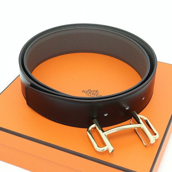 Hermes Buckle Royal & Leather Belt 38 Box Calf 135/Veau Togo Black/Etain Z St...
